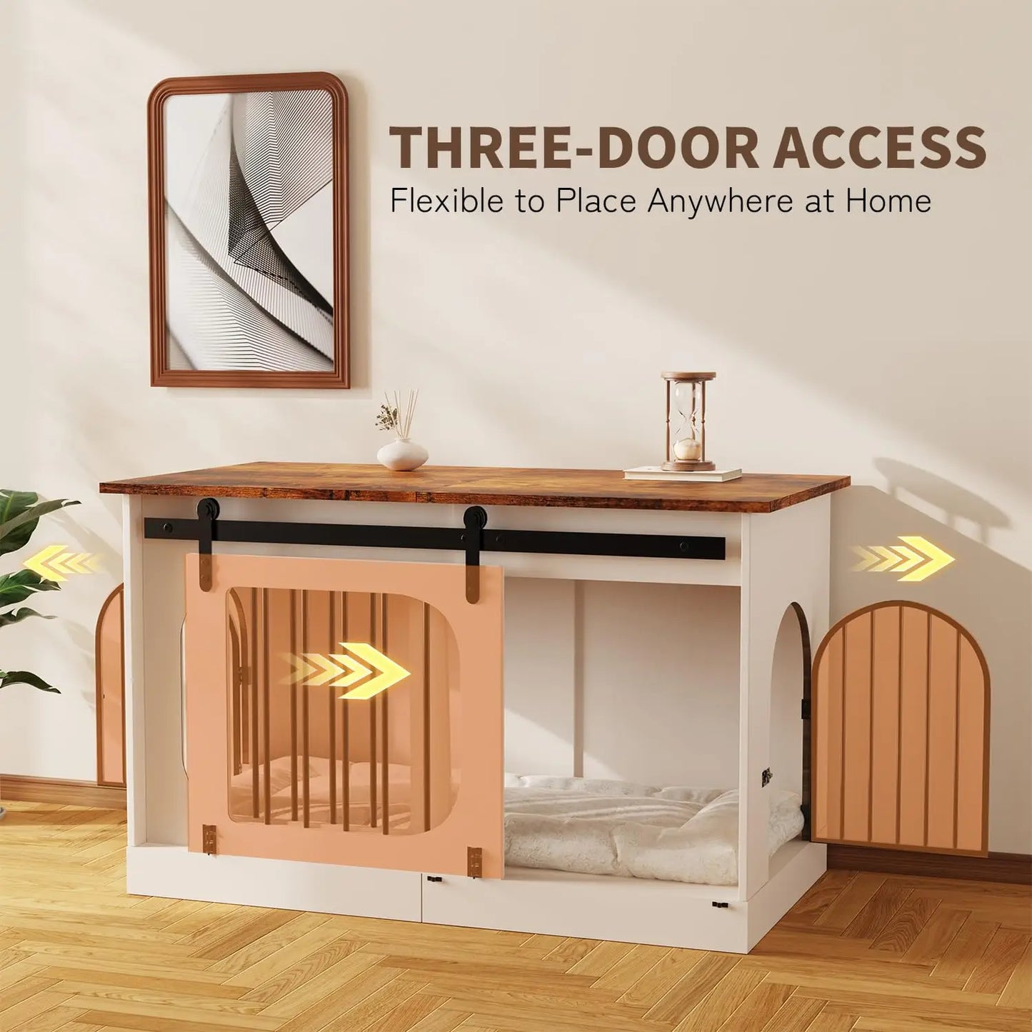 XL Dog Kennel Furniture,39.4 Inch Farmhouse Crate Furniture with Cushion Decorative White Dog Kennel Indoor Thick, Customized