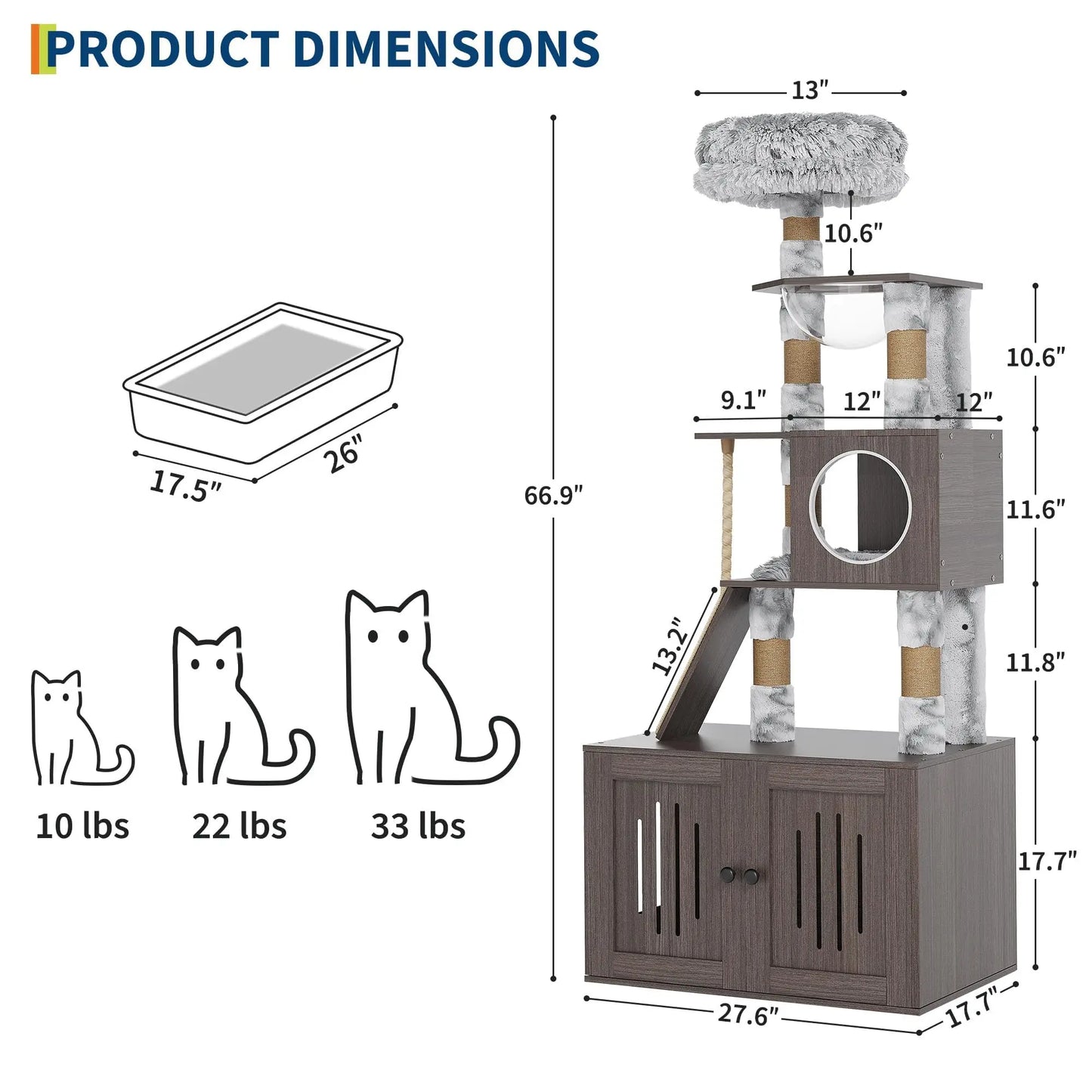 Studyset CN Cat Tree Tower With Litter Box Enclosure Furniture