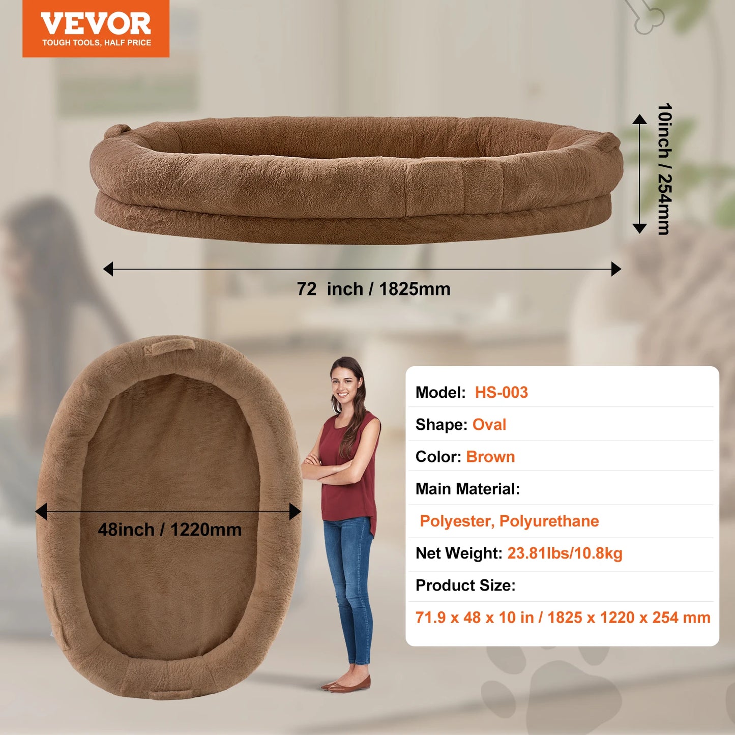 SucceBuy Human Dog Bed With Washable Faux Rabbit Fur Cover Orthopedic Foam