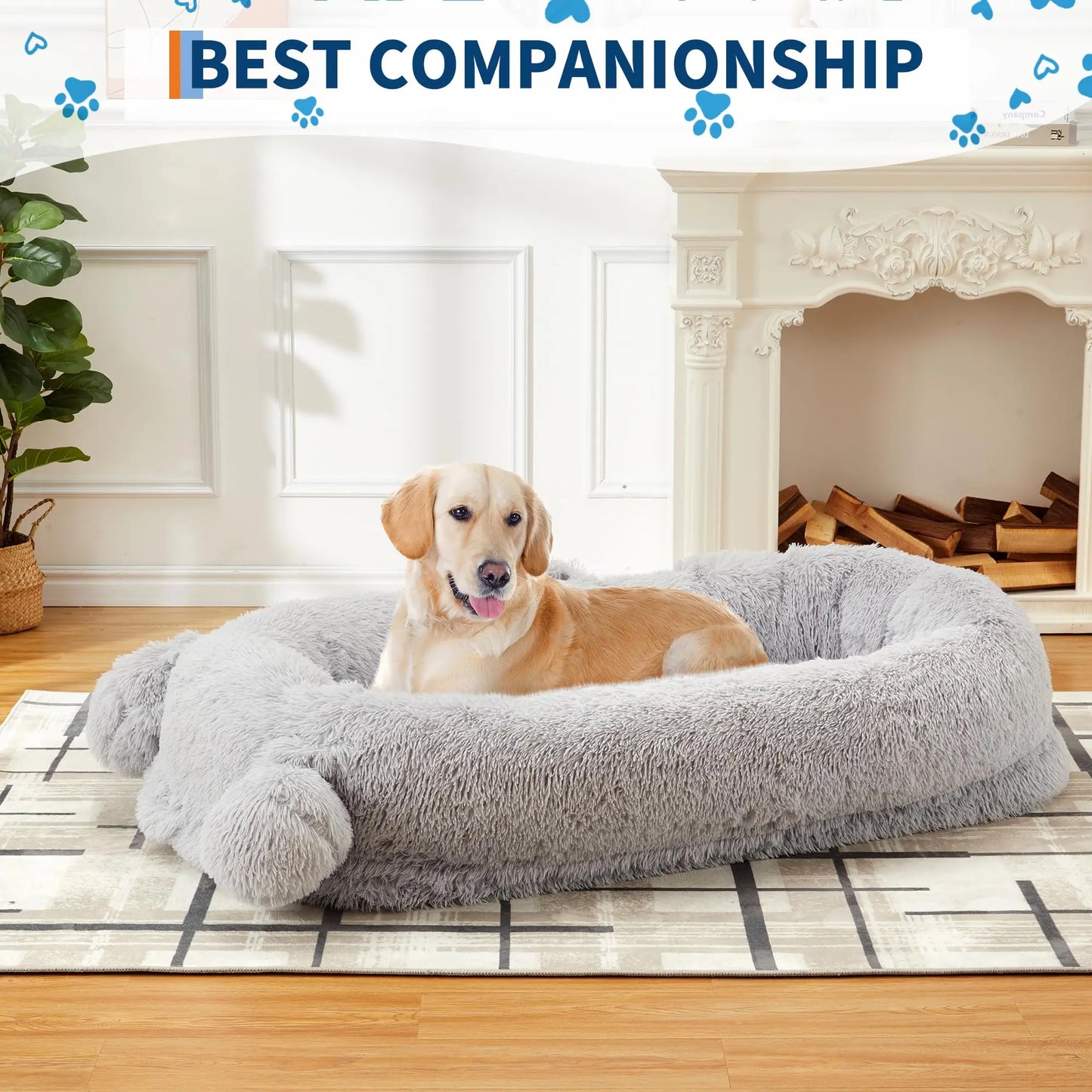 HiMISSCN Memory Foam Dog Bed With Storage Pockets And Blanket