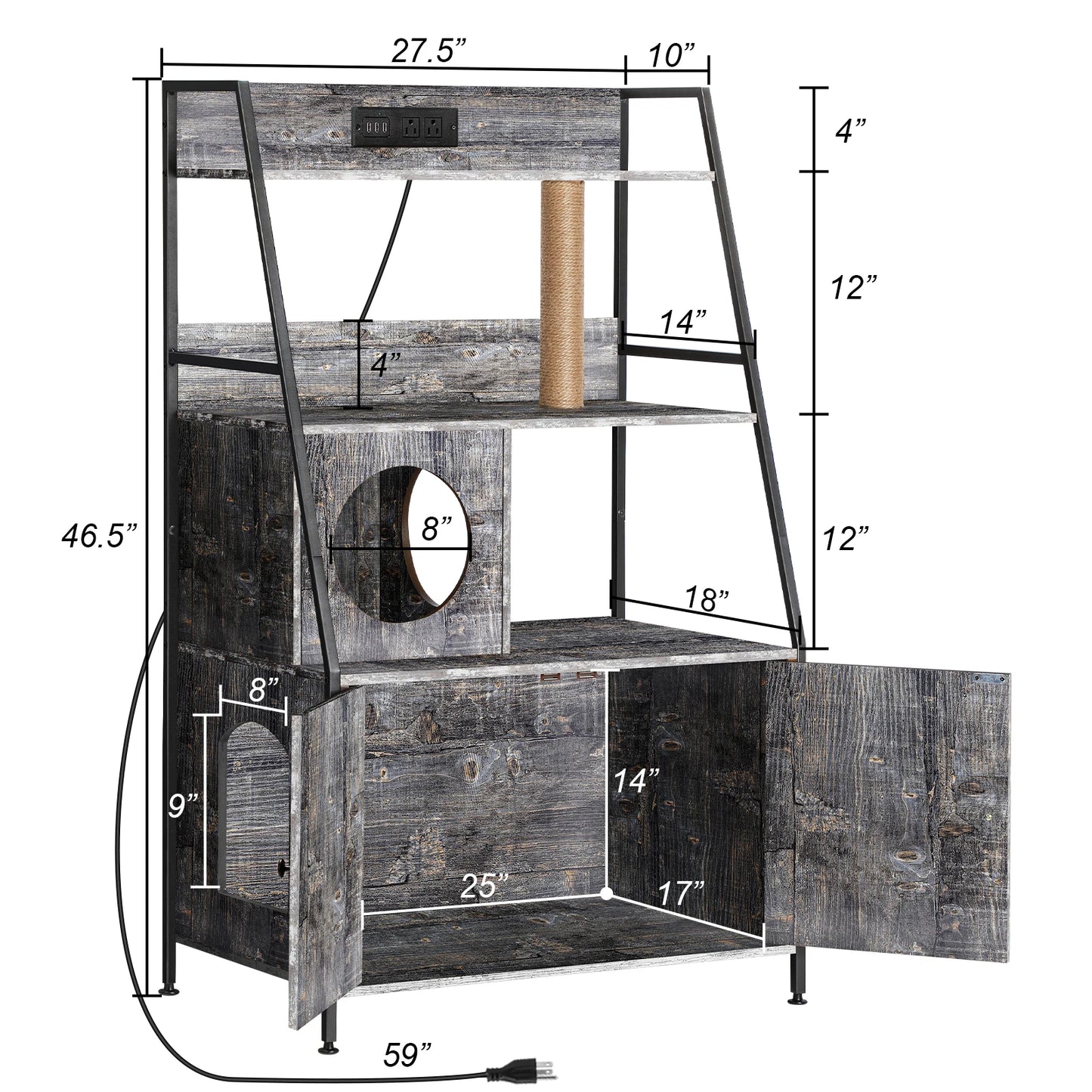 Cat Litter Box Enclosure With Shelves And Charging Station