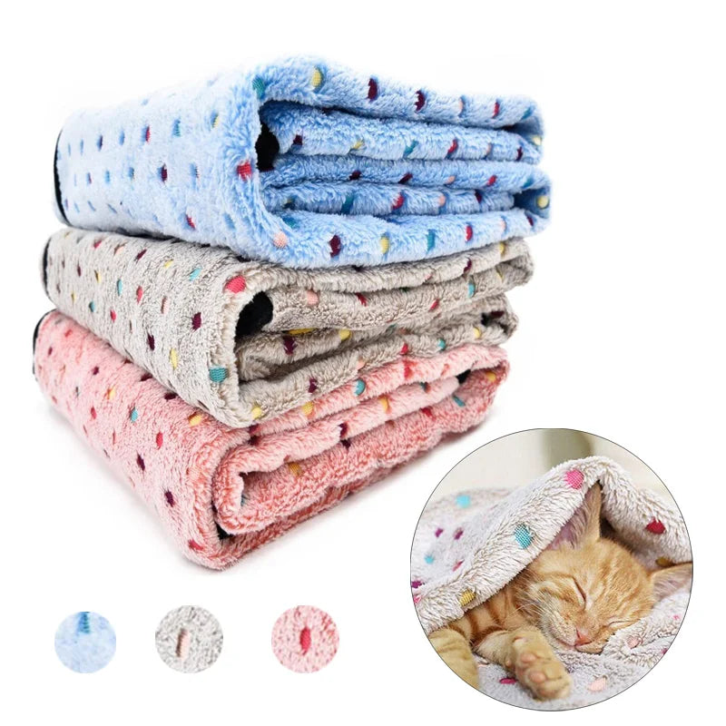 Soft Fluffy Pet Blanket Dot Pattern Cozy for Cats Dogs