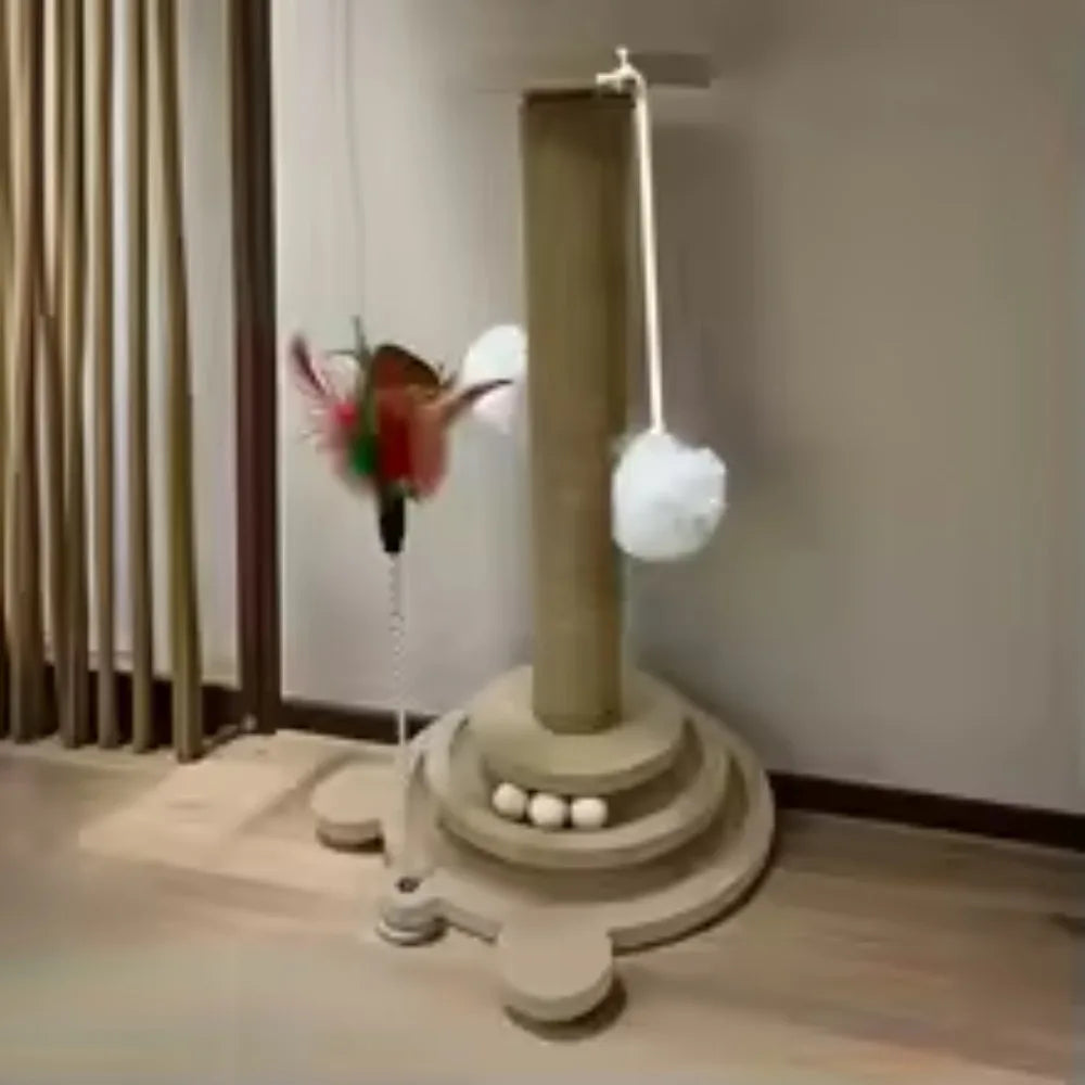 Tall Sisal Cat Scratching Post with Hanging Ball – Vertical Scratcher for Indoor Cats & Kittens, Interactive Toy Included