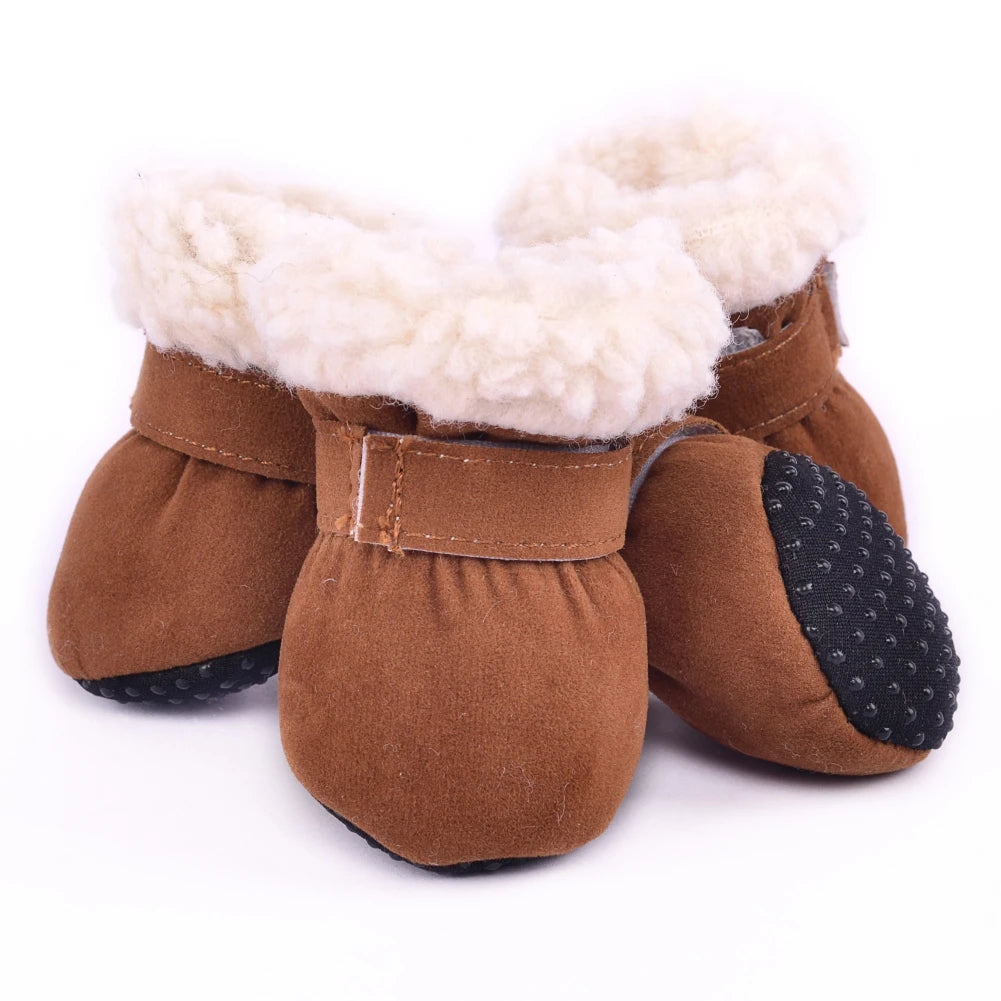 NONECN Plush Dog Boots 4 Pack Warm Anti Slip Shoes